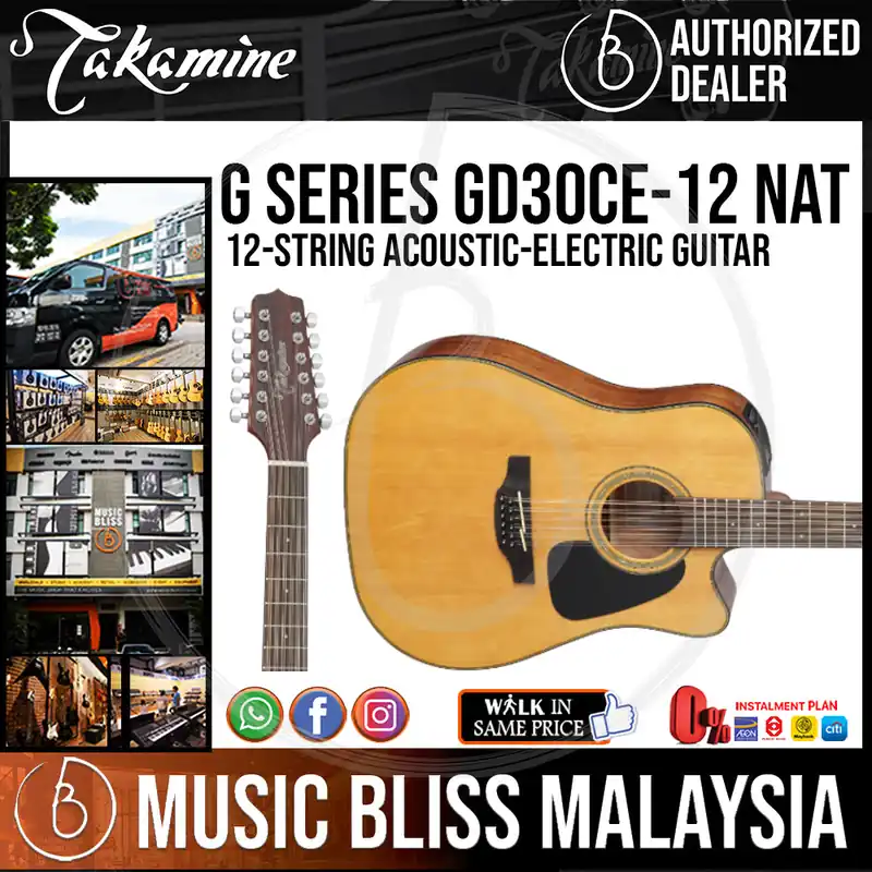 Bargain Takamine GD30CE 12-string - Natural 12-string Acoustic-Electric Guitar with Solid Spruce Top
