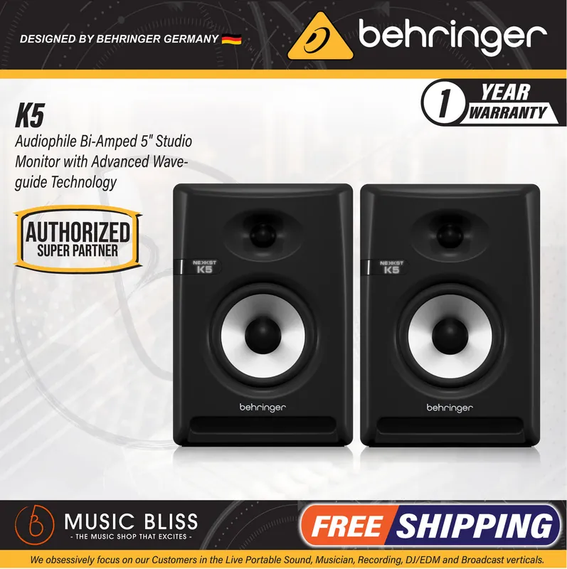 Hassle-Free Returns Behringer Nekkst K5 5" Powered Studio Monitor - Pair