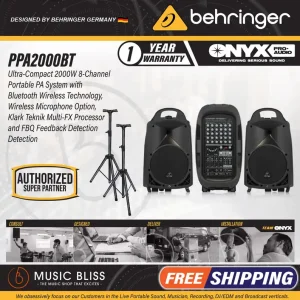 In Demand Behringer Europort PPA2000BT Portable PA System Set with FREE Speaker Stands