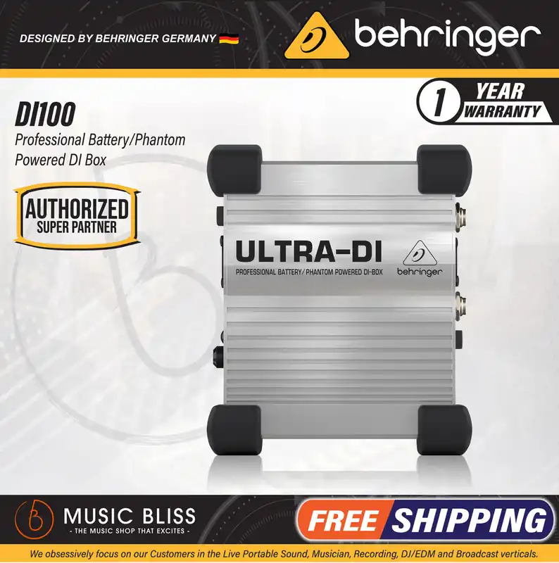 Latest Behringer Ultra-DI DI100 1-channel Active Microphone / Instrument Direct Box