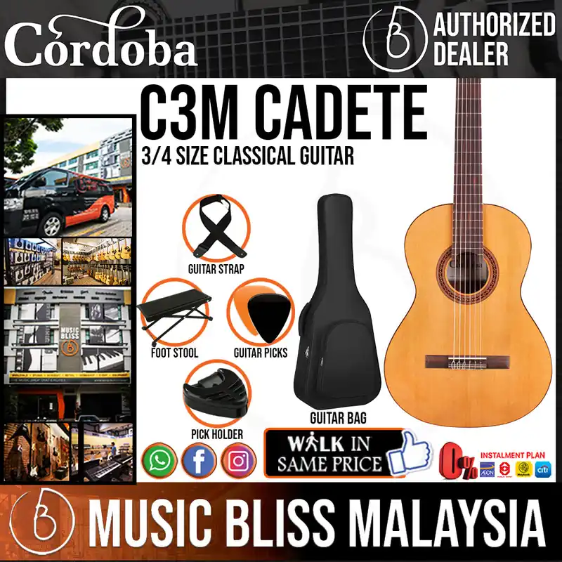 Cordoba Cadete 3/4 size - Solid Canadian Cedar Top, Mahogany Back & Sides, Beginners Classical Guitar, Best For Traveling Direct From Manufacturer