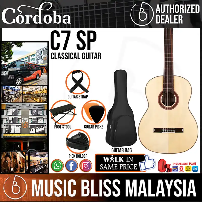 Fast Shipping Cordoba C7 SP Guitar Pack - Solid European Spruce Top, Layered Rosewood Back & Sides, Best Classical Guitar For Intermediate Players