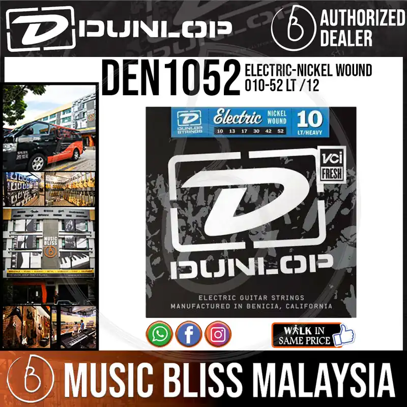 Exclusive Jim Dunlop DEN1052 Nickel Plated Steel Electric Strings - Medium Top/Heavy Bottom 010-052