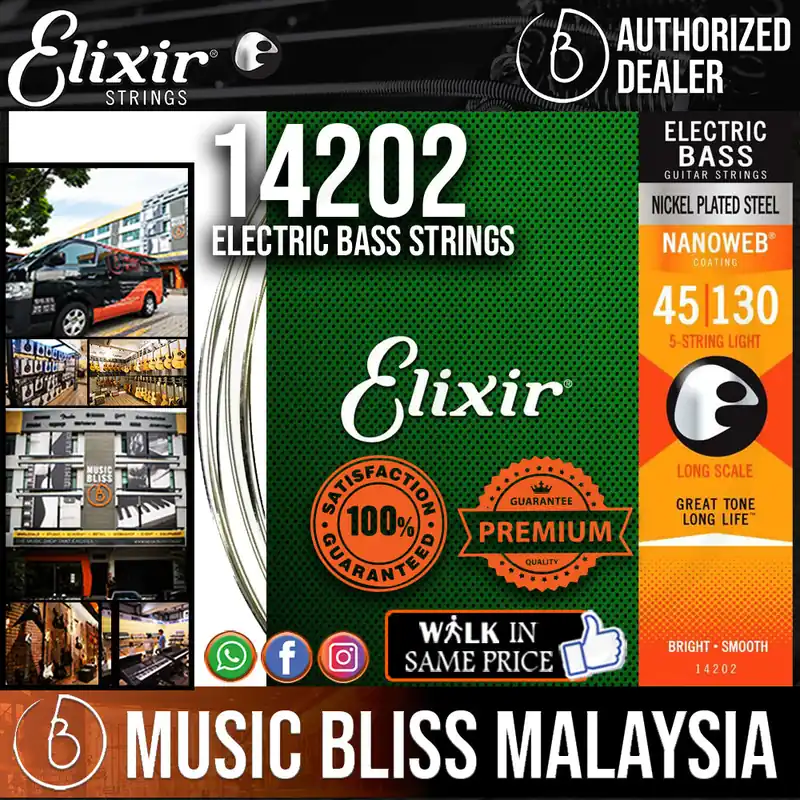 Elixir Strings Nanoweb Light Long Scale 5-String Electric Bass Strings .045-.130 Get Yours