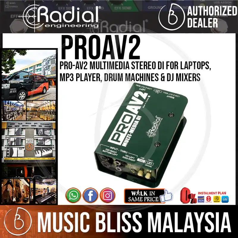 Radial Engineering Pro-AV2 Multimedia Stereo DI For Laptops, MP3 Player, Drum Machines & DJ Mixers Seasonal Sale