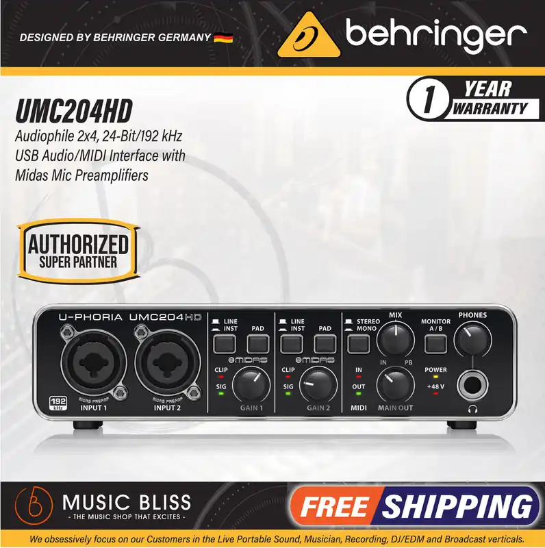 Behringer U-Phoria UMC-204HD USB 2.0 Audio Interface Editor’s Pick