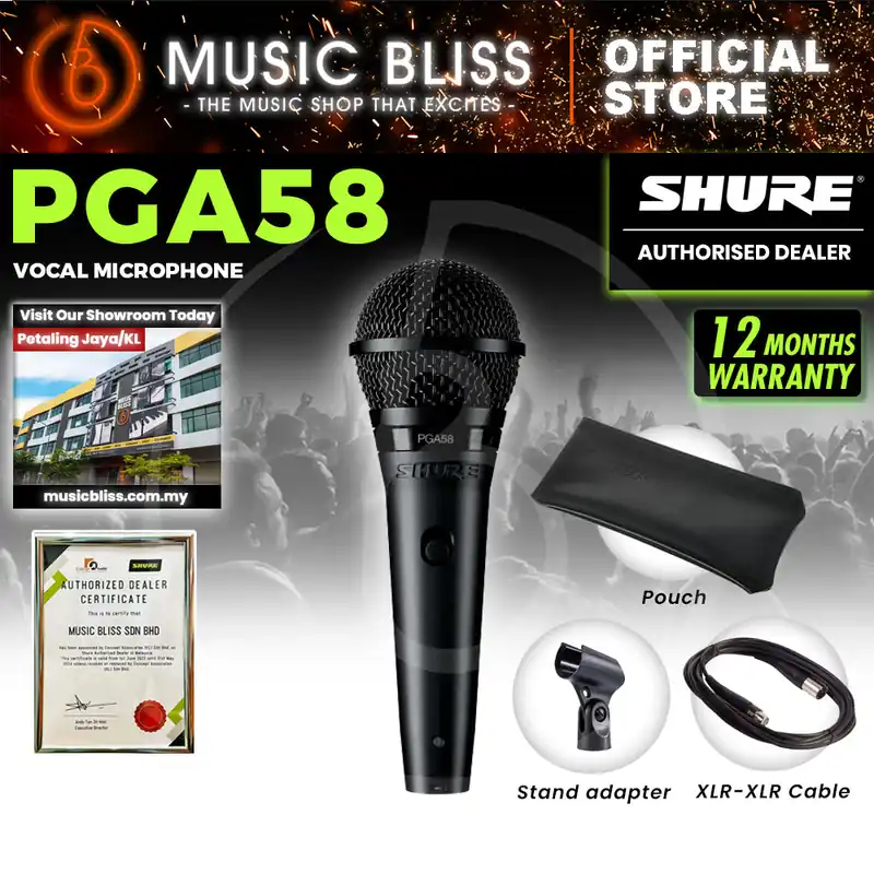 Shure PGA58-XLR Cardioid Dynamic Vocal Microphone, XLR-XLR Cable Buy Online