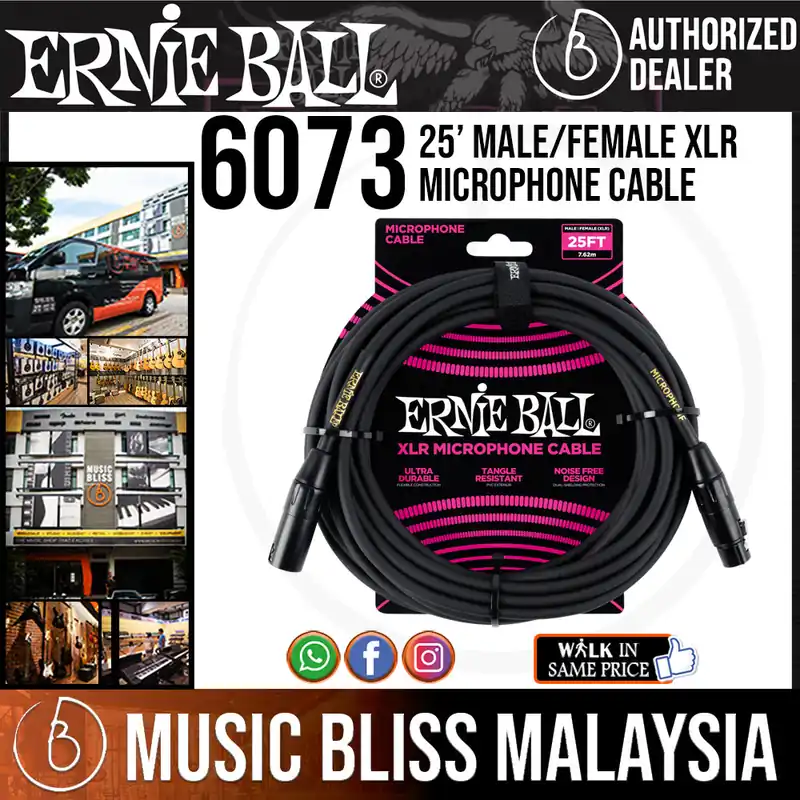 Ernie Ball 6073 25 Feet Male/Female XLR Microphone Cable Certified