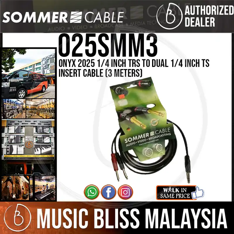 Sommer Onyx 2025 1/4 inch TRS to Dual 1/4 inch TS Insert Cable -3 Meters Affordable