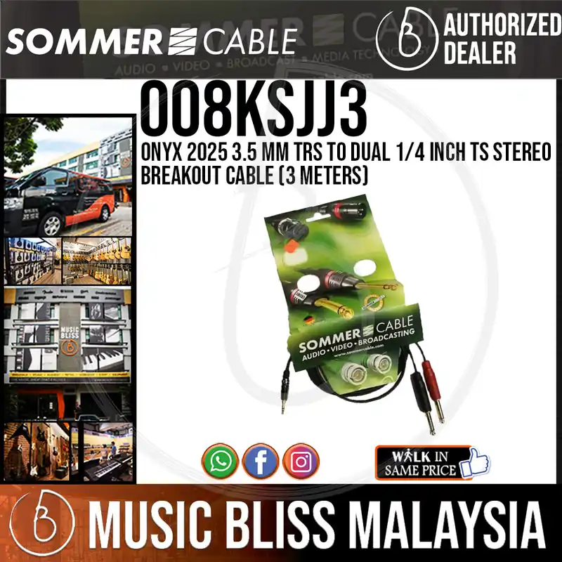 Sommer Onyx 2025 3.5 mm TRS to Dual 1/4 inch TS Stereo Breakout Cable -3 Meters Free Delivery