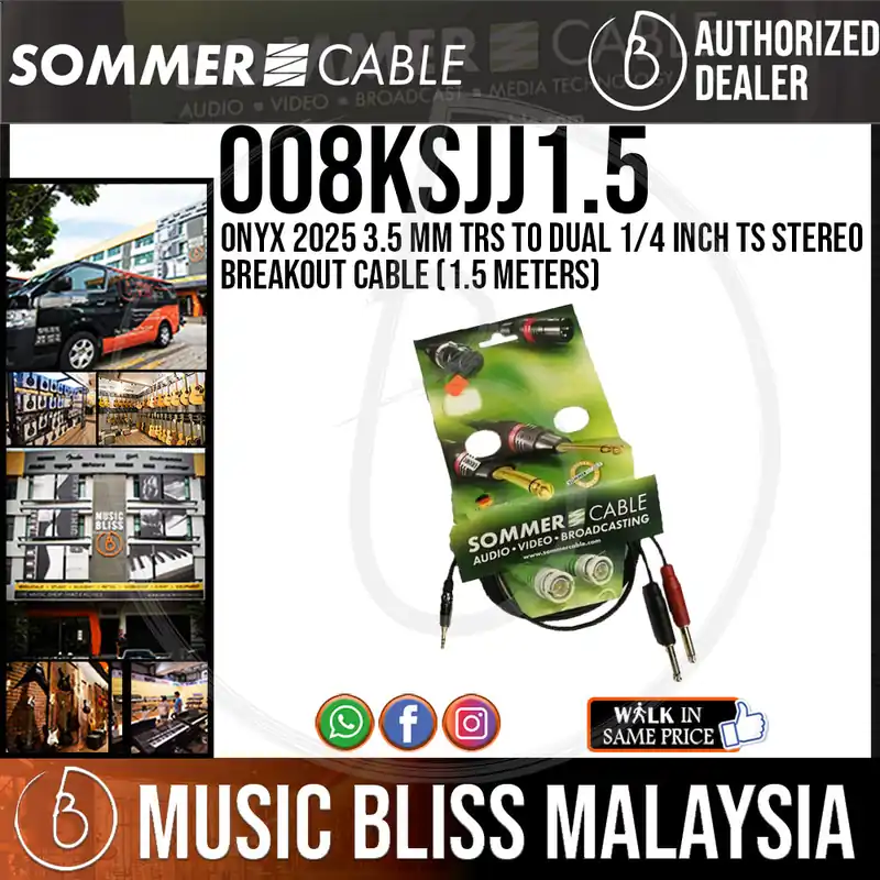 Sommer Onyx 2025 3.5 mm TRS to Dual 1/4 inch TS Stereo Breakout Cable -1.5 Meters Luxury