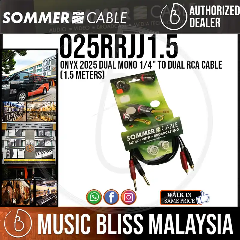 Sommer Onyx 2025 Dual Mono 1/4" to Dual RCA Cable -1.5 Meters Trusted Brand