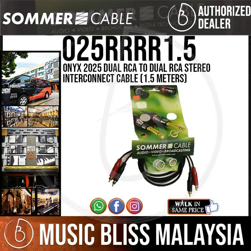 Sommer Onyx 2025 Dual RCA to Dual RCA Stereo Interconnect Cable -1.5 Meters Direct From Factory