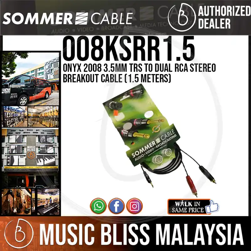 Limited Offer Sommer Onyx 2008 3.5mm TRS to Dual RCA Stereo Breakout Cable -1.5 Meters