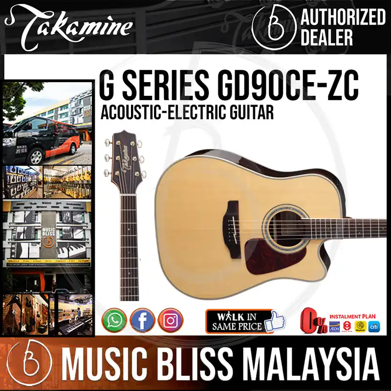 Authentic Takamine GD90CE-ZC - Natural 6-string Acoustic-Electric Guitar with Solid Spruce Top, Gig Bag Included