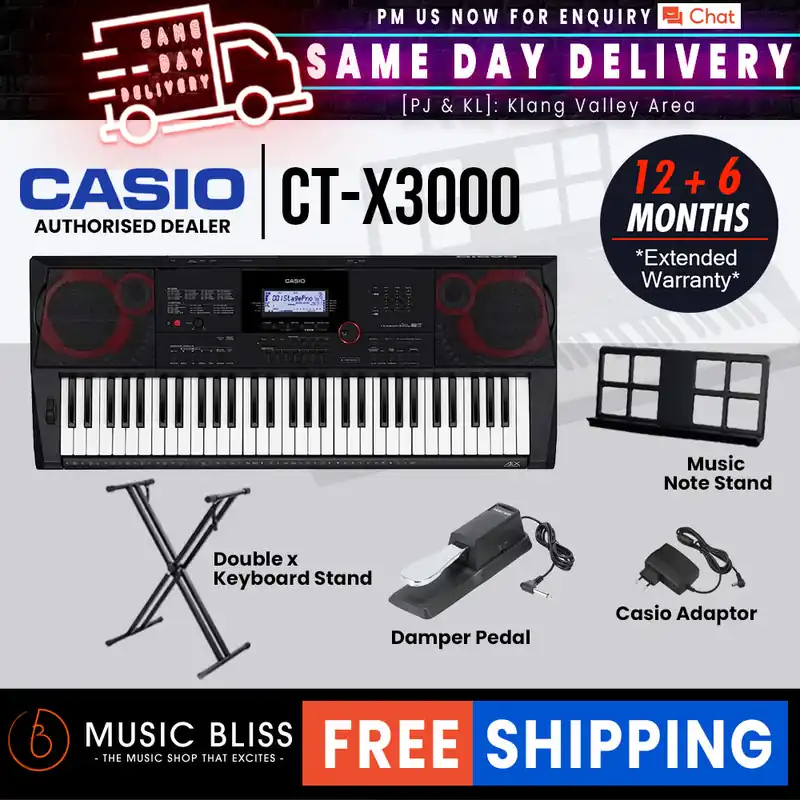 Casio CT-X3000 61-Keys Portable Keyboard with FREE Keyboard Stand New Release