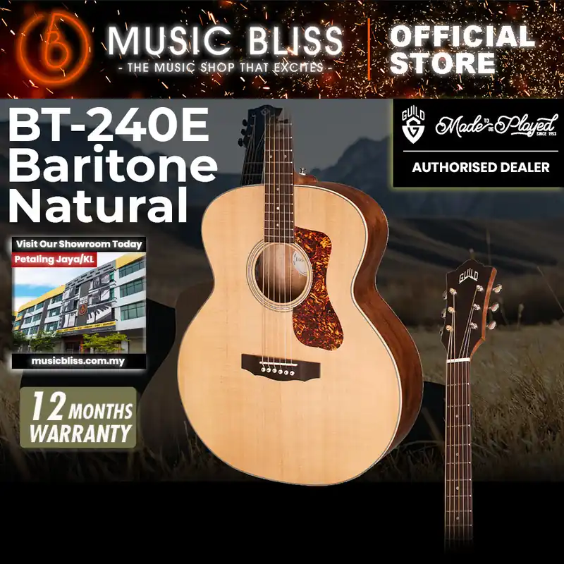 Premium Guild BT-240E Baritone Acoustic-electric Guitar - Natural, Solid Spruce Top, Mahogany Back & Sides