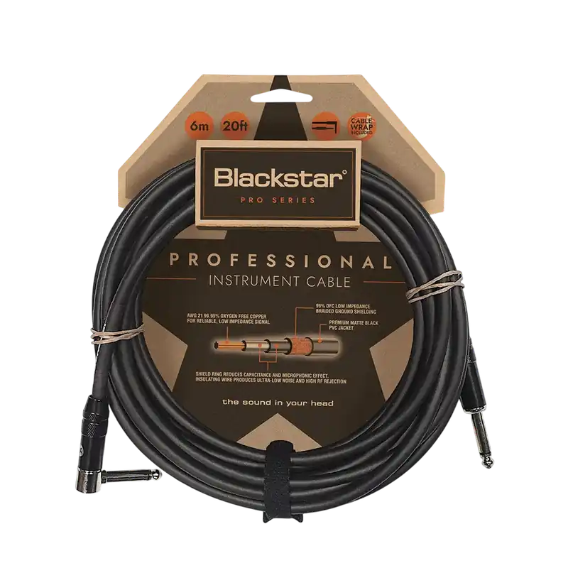 Bulk Order Blackstar CABLE-PRO-6M-SA 20ft Professional Instrument Cable, Straight/Angled