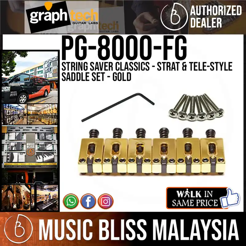 Graph Tech PG-8000-FG String Saver Classics - Strat and Tele-Style Saddle Set (2 3/16 inch String Spacing) - Gold In Demand