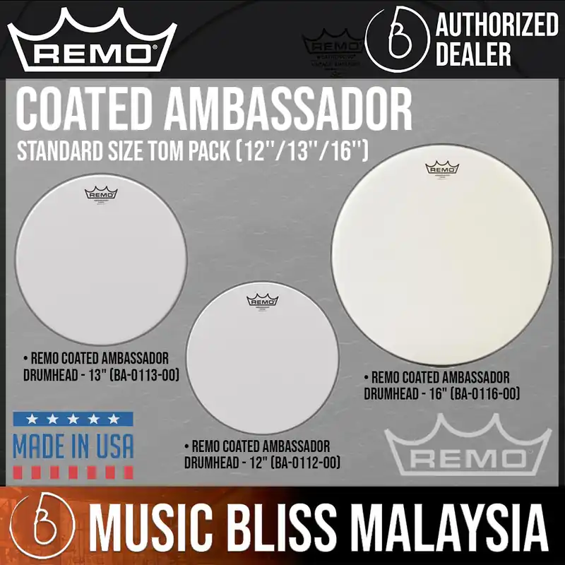 Remo Coated Ambassador Standard Size Tom Pack (12''/13''/16'') Clearance