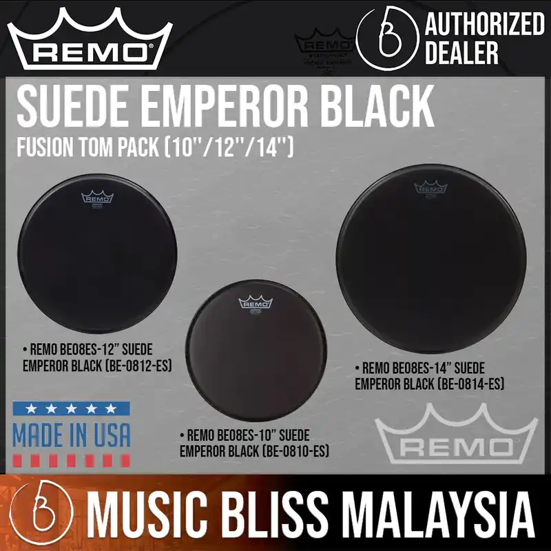 Price Cut Remo Suede Emperor Black Fusion Tom Pack (10''/12''/14'')