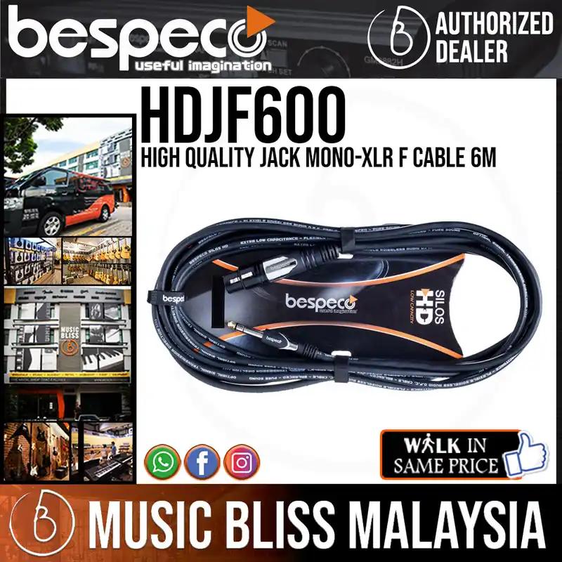 Sale Bespeco HDJF600 High Quality Jack Mono-XLR F Cable 6M