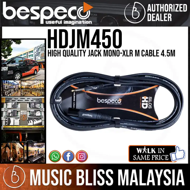 Top Rated Bespeco HDJM450 High Quality Jack Mono-XLR M Cable 4.5M