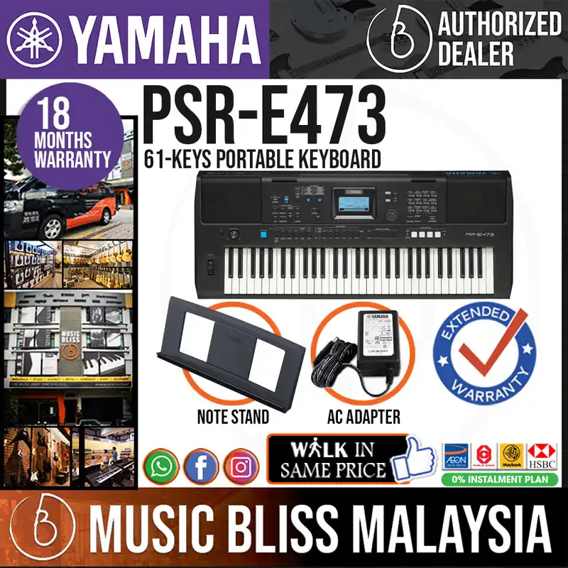 Special Discount Yamaha Keyboards PSR-E473 61-Keys Portable Keyboard with Original Adapter
