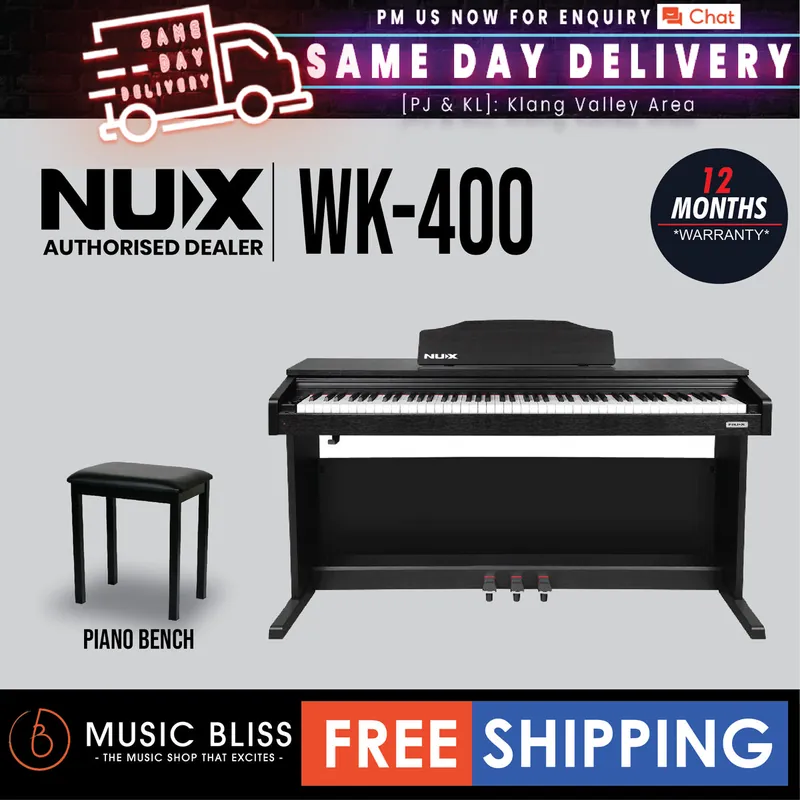 NUX WK-400 88-Key Digital Piano Full Weighted Keys Hammer Action Pianos with Piano Bench Express Delivery
