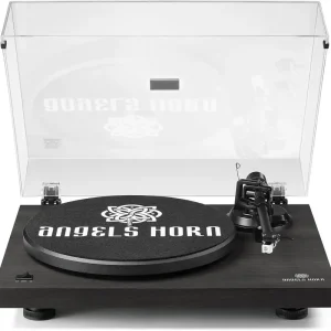 Free Delivery Angels Horn H002BT-BK Bluetooth Turntable Vinyl Record Player (Black) AT3600L Catridge, Best Value Buy Beginner Turntable Vinyl Record Player