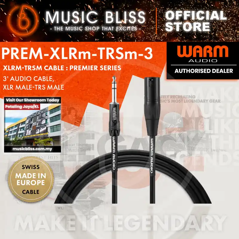 Warranty Included Warm Audio Premier Gold XLR Male to TRS Male Cable - 3-foot (Prem-XLRm-TRSm-3')