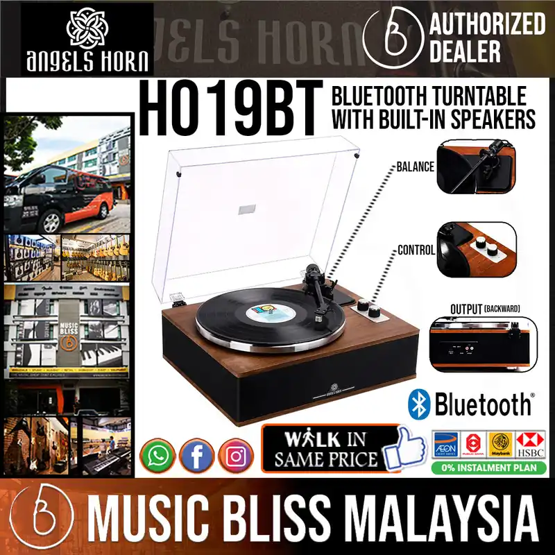 Angels Horn H019 Hi-Fi Bluetooth Turntable with Built-in Speakers (Walnut) AT3600L Catridge, Best Value Buy Beginner Turntable Vinyl Record Player with built-in speakers Super Sale