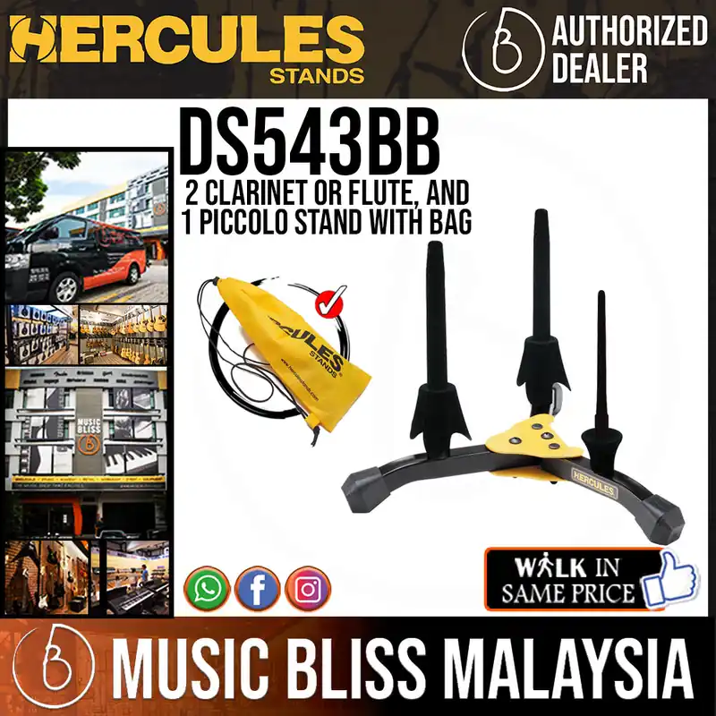 Hercules DS543BB 2 Clarinet or Flute, and 1 Piccolo Stand with Bag Time-Limited