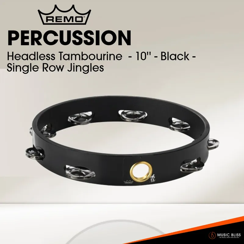 Price Cut Remo Headless Tambourine- 10'' - Black - Single Row Jingles