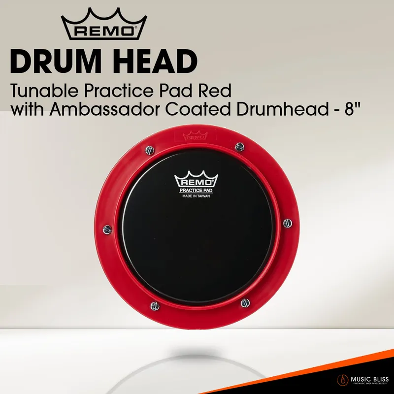Mega Sale Remo Tunable Practice Pad Red with Ambassador Coated Drumhead - 8"