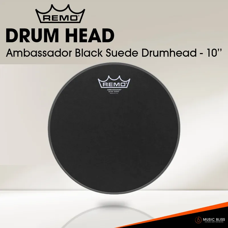 Warranty Included Remo Ambassador Black Suede Drumhead - 10''