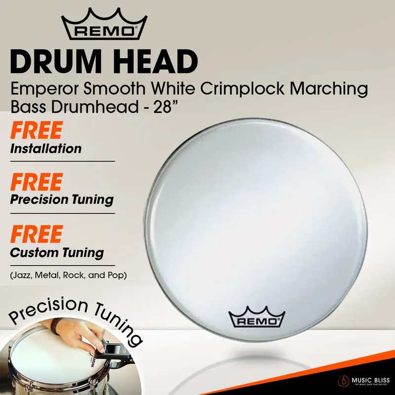 Genuine Remo Emperor Smooth White Crimplock Marching Bass Drumhead - 28"