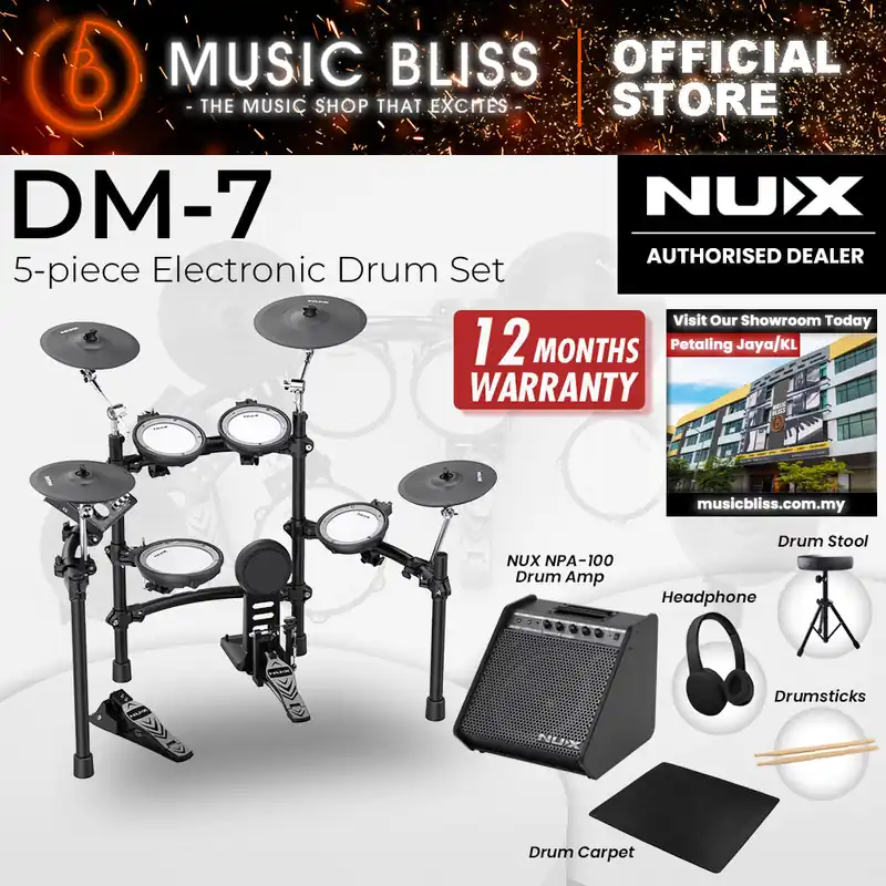 NUX DM-7 5-Piece Digital Electronic Drum Set with FREE Headphone Don’t Miss Out