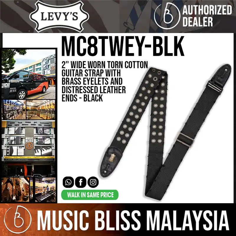 Levy's MC8TWEY Worn Torn Cotton Guitar Strap - Black Trending