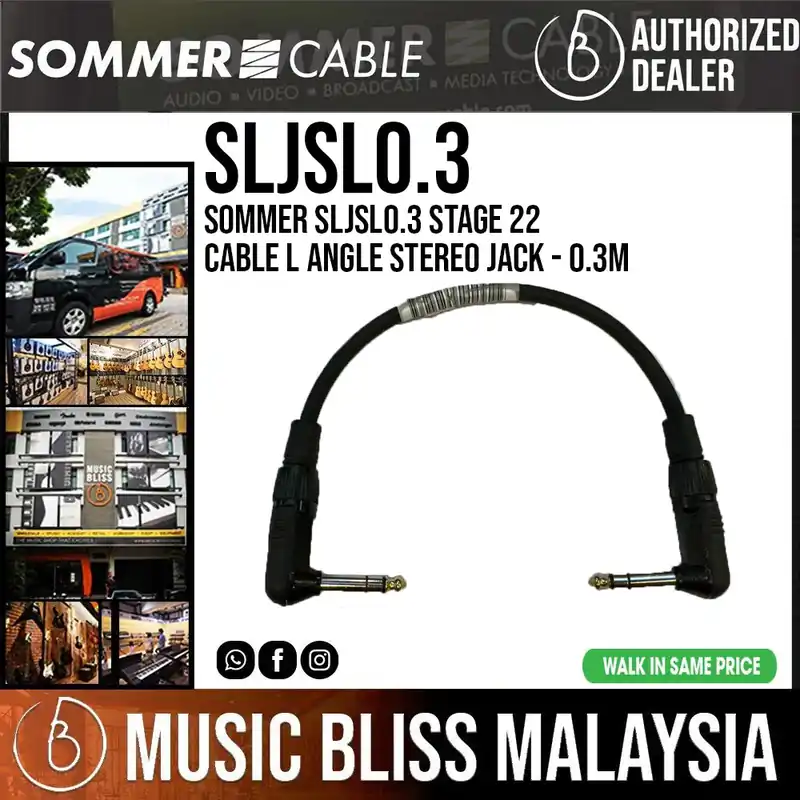 No Minimum Order Sommer SLJSL0.3 Stage 22 Cable L Angle Stereo Jack - 0.3m